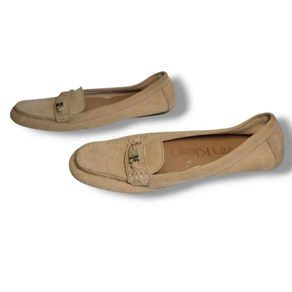 Calvin Klein Shoes Womens 9 Lunasi Loafers Moccasins Flats Beige Suede Slip On
